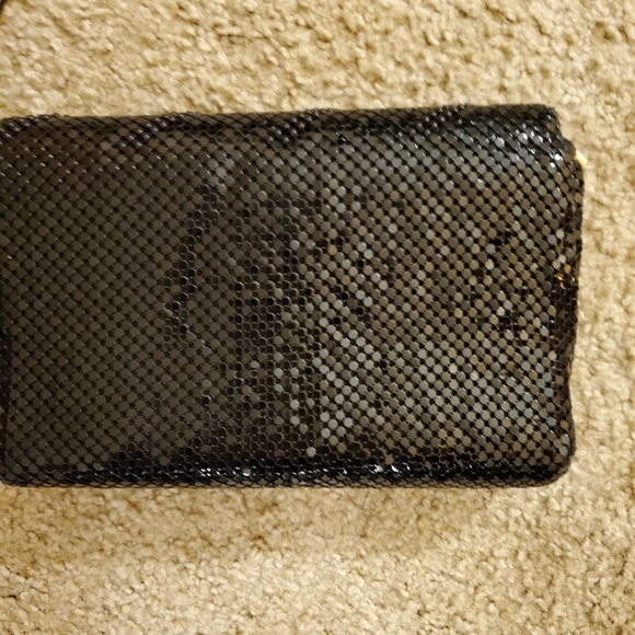 Black Mesh Chainmail Evening Clutch Glam Purse Handbag Shoulderbag Crossbody - Picture 4 of 7